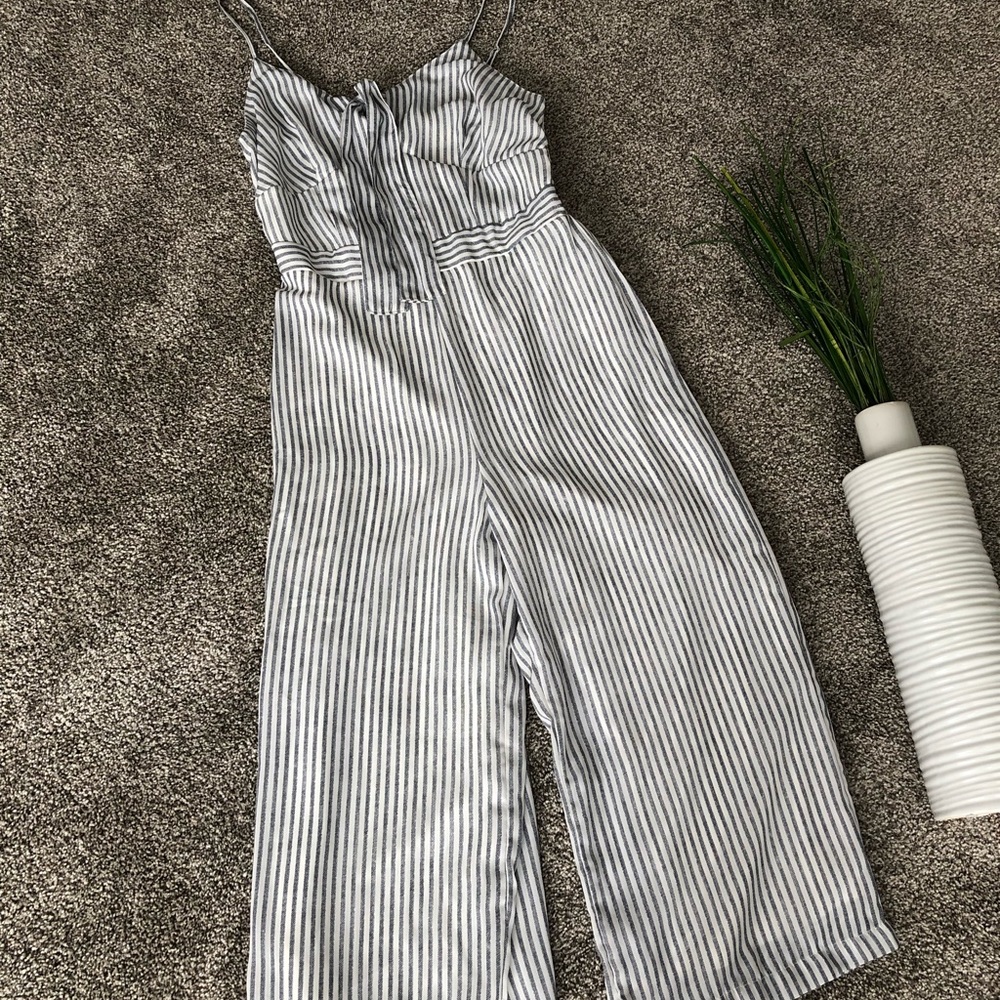 Gray/blue and white jumpsuit